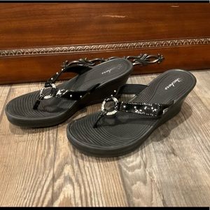 Skechers Cali Women's Kitty Wedge Thong Black Sz 8